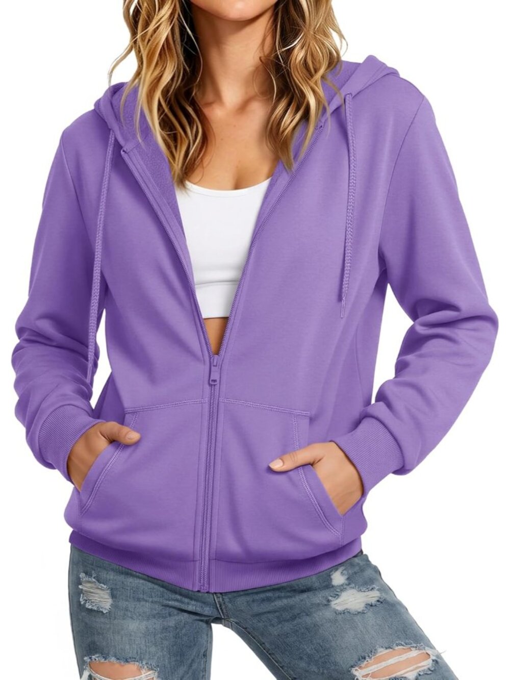 〽️Women's Purple Zip Up Fleece Lined Sweatshirt Casual Outerwear Jacket Hooded